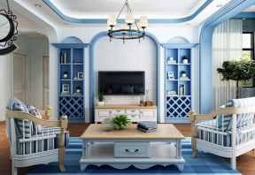 蓝色地中海风格 客厅地毯图片