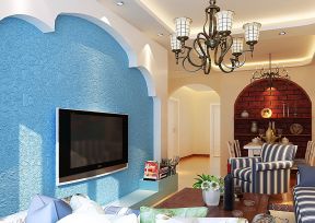 蓝色地中海风格 客厅电视背景墙装修图