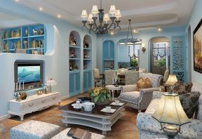 蓝色地中海风格 小户型客厅装修设计图片