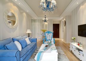蓝色地中海风格 多人沙发装修效果图片