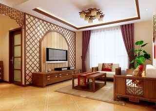 小户型客厅古典中式风格元素装修实景图