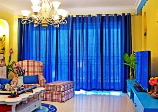 地中海风格蓝色窗帘装修效果图片2023