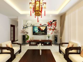 新中式客厅电视背景墙装修效果图欣赏