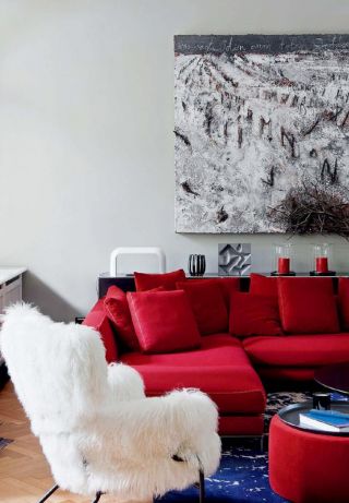 50平米小户型客厅红色沙发图片
