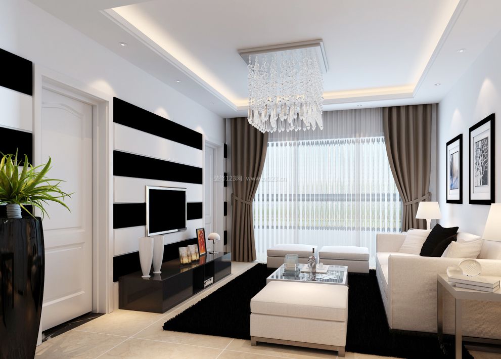 黑白简约风格家装客厅设计案例
