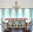 高档别墅家用餐厅蓝色窗帘装修效果图片案例