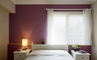 田园乡村风格卧室紫色墙面装修效果图片