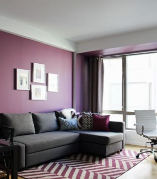 大厅沙发背景墙紫色墙面装修效果图片