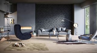 黑白现代风格大厅沙发背景墙效果图