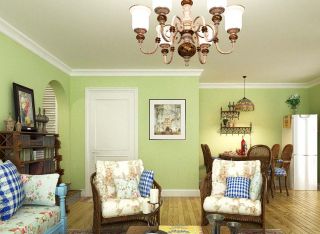 最新美式室内客厅绿色墙面装修效果图片欣赏