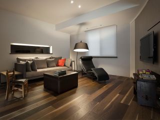 现代客厅深褐色木地板装修效果图片