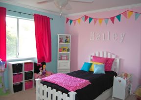 可爱女生卧室 粉色墙面装修效果图片