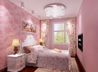 可爱女生卧室粉色墙面装修效果图片欣赏