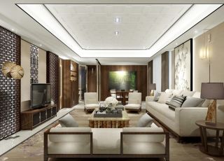 2023家装客厅中式元素设计效果图