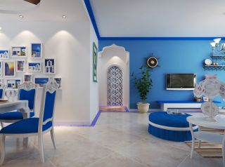 2023地中海客厅蓝色墙面装修效果图片案例