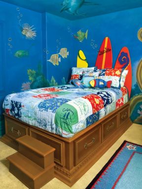 儿童卧室床头背景墙 地中海装修图片