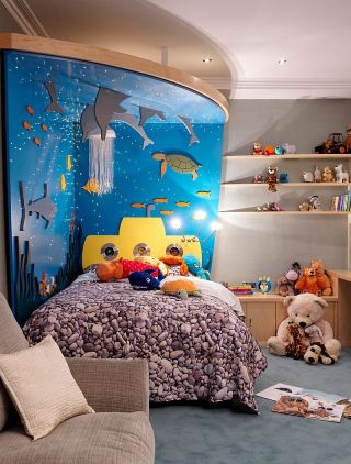 简约地中海风格儿童卧室床头背景墙装修