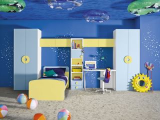 地中海风格室内儿童卧室床头背景墙装修效果图