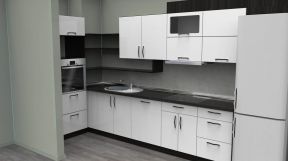 现代简约黑白风格厨房集成灶具效果图欣赏