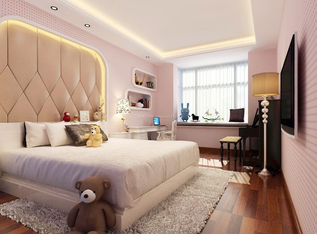小女生卧室粉色墙面装修效果图片