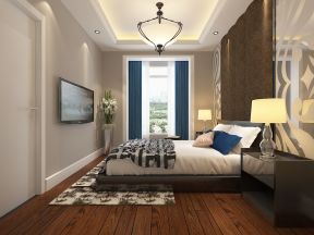 现代卧室深褐色木地板装修效果图片