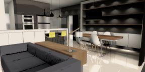 黑白现代风格餐厅厨房隔断柜造型效果图