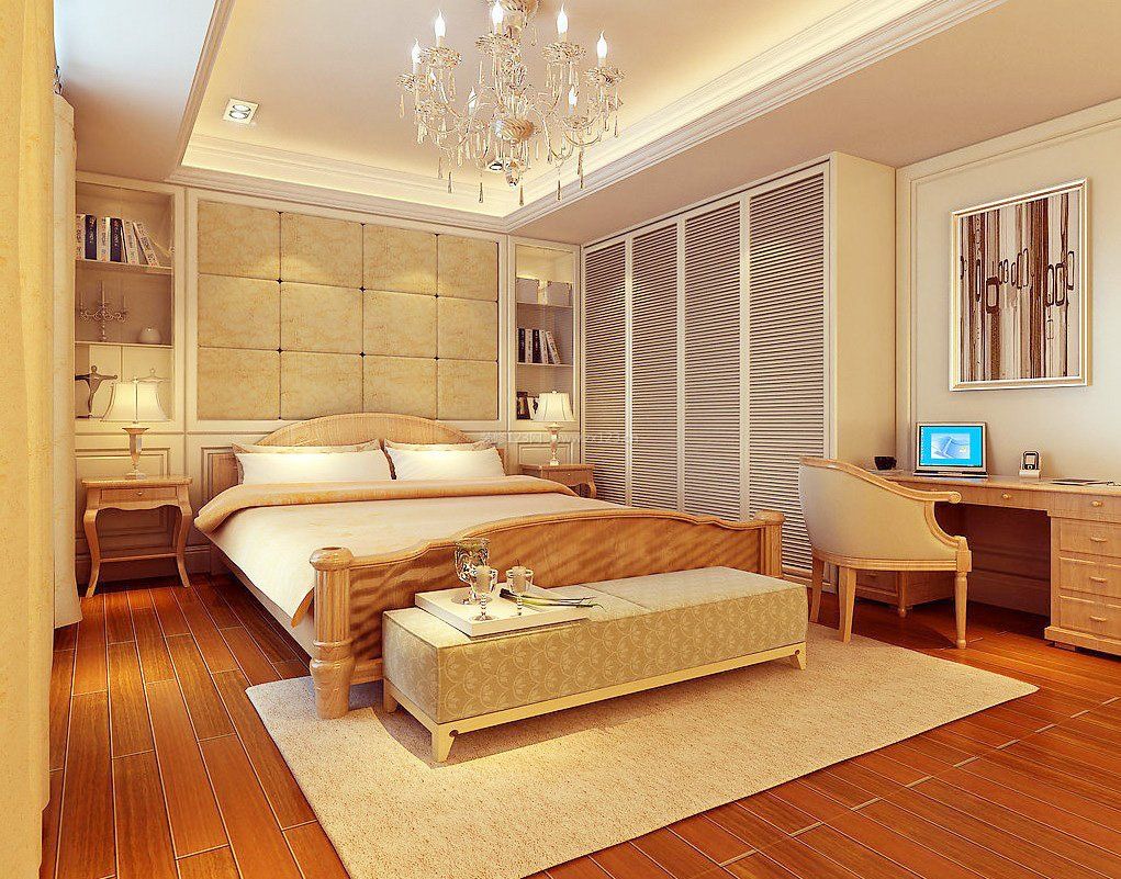 中式卧室深黄色木地板装修效果图片大全