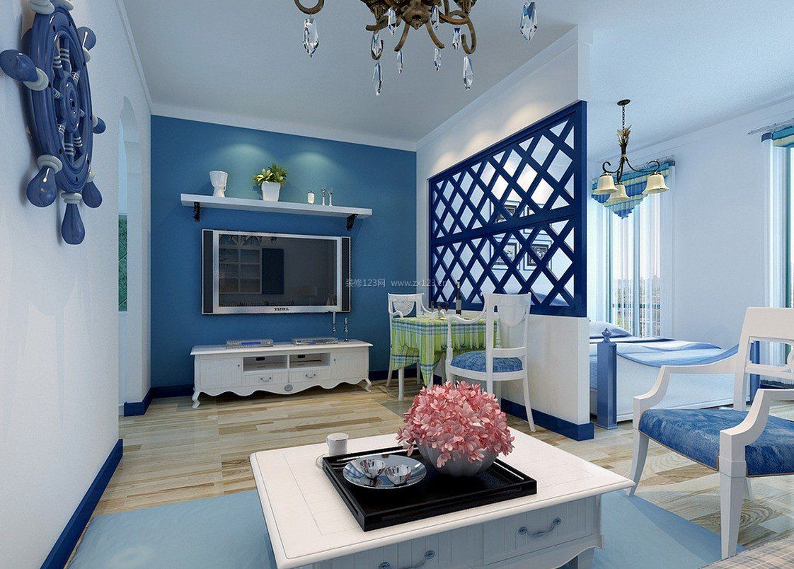 整套地中海风格家居客厅电视墙设计图片