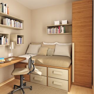 适合小卧室家具书柜和书桌组合效果图片