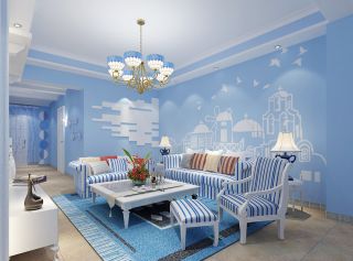 地中海风格室内沙发背景墙装修效果图片