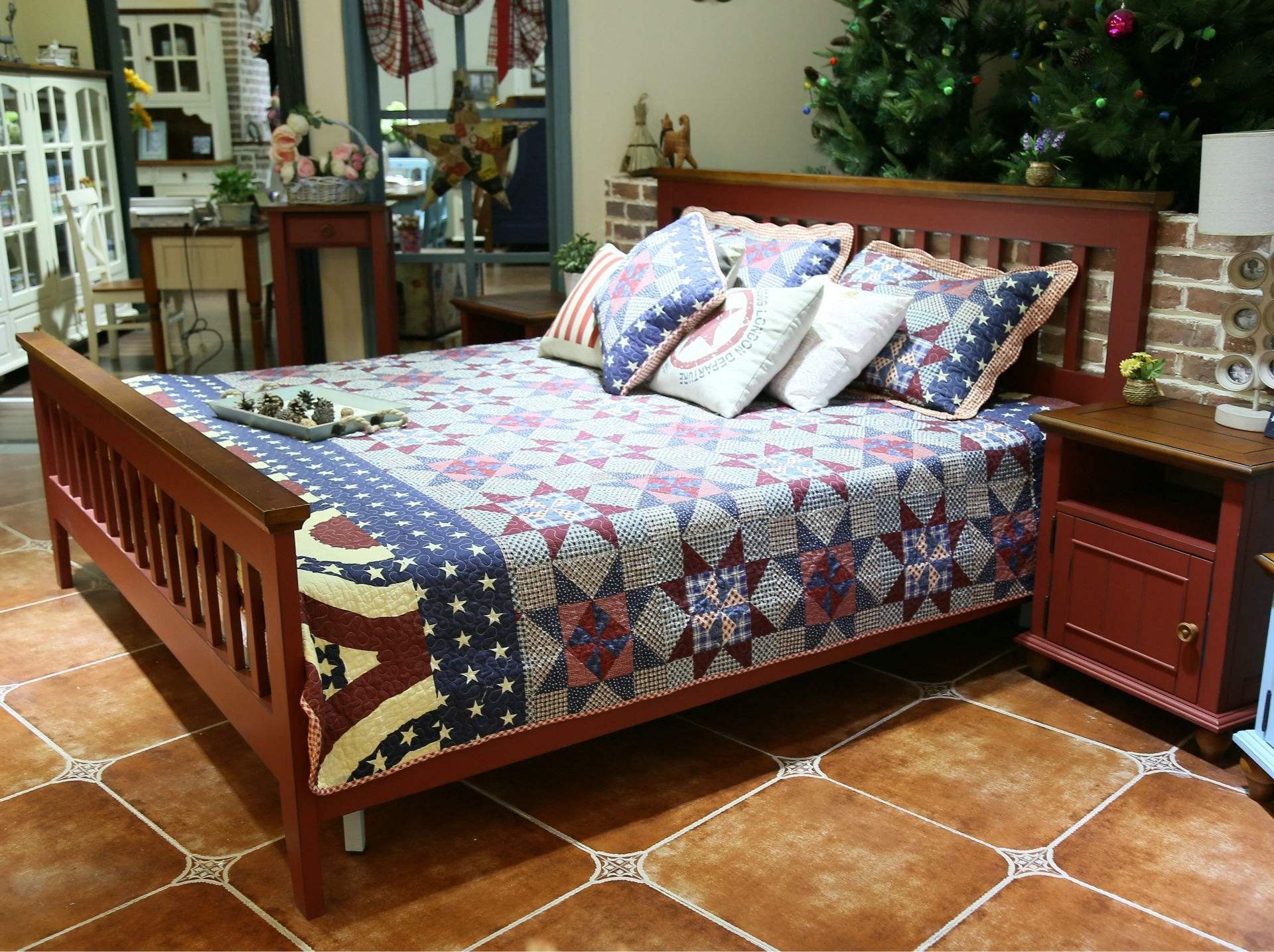 地中海风格实木家具小卧室床设计效果图
