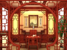 中式客厅背景 中式门洞造型图片