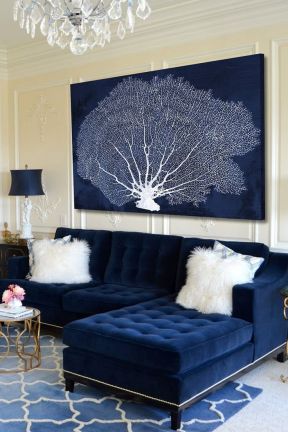 沙发背景墙装饰 深蓝色墙面装修效果图片