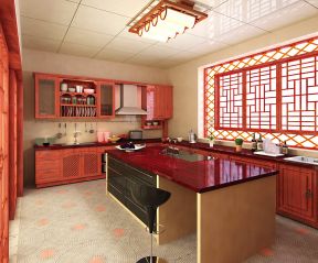 别墅中式厨房装修效果图 厨房吧台设计