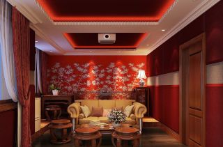 新中式小户型客厅沙发背景墙装修效果图片