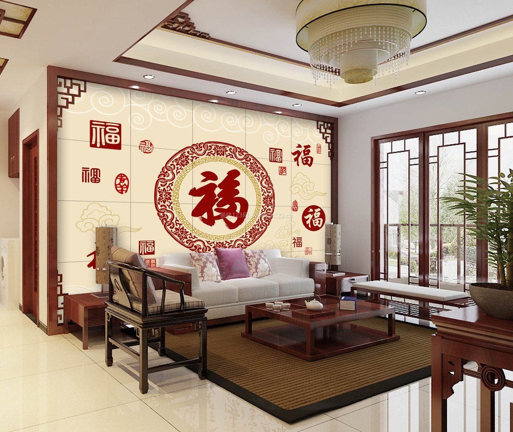 新中式客厅沙发背景墙装饰画设计造型