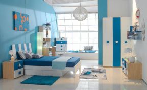 蓝色小卧室家具摆放装修效果图