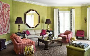 客厅浅绿色壁纸窗帘装修效果图欣赏