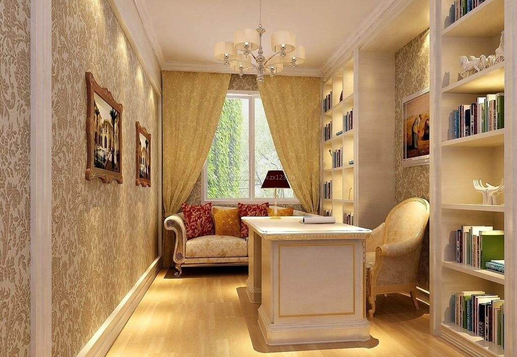 房子装修欧式风格带有飘窗小书房图片