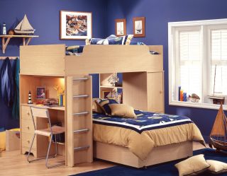 儿童房小面积卧室高低床装修效果图