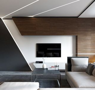 客厅木背景电视墙装修效果图新中式