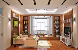 新中式客厅家装电视墙效果图