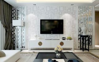 新中式客厅镂空隔断电视墙图片