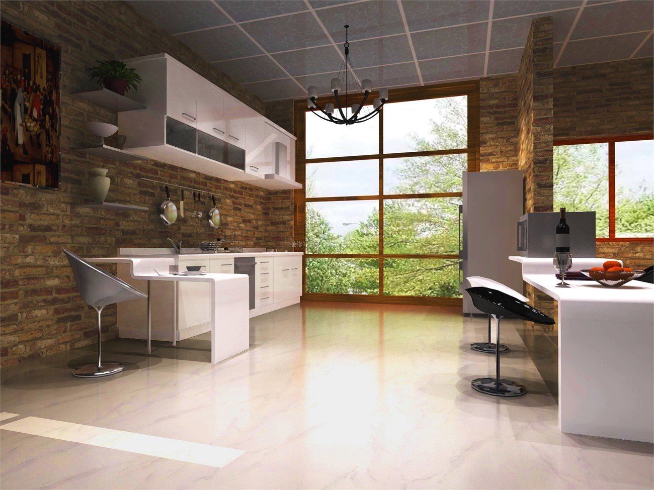 简约现代风格厨房橱柜背景墙装修效果图