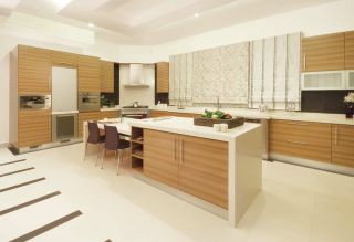 现代简约风格餐厅厨房橱柜一体装修效果图