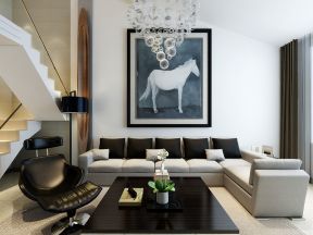 现代复式楼客厅多人沙发装修效果图片