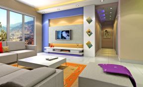 客厅电视墙装饰 彩色壁纸装修效果图片
