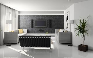 黑白现代风格客厅电视墙装饰 