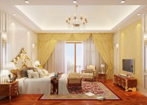 古典欧式卧室 黄色窗帘装修效果图片