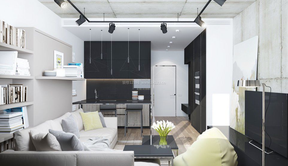 30平米黑白现代风格客厅简单装修